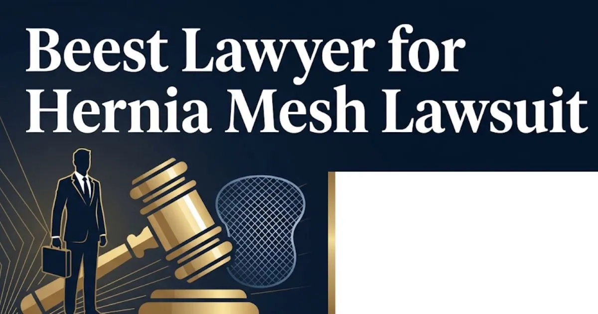 Best lawyer for hernia mesh lawsuit 2026 guide with legal symbols and mesh graphic