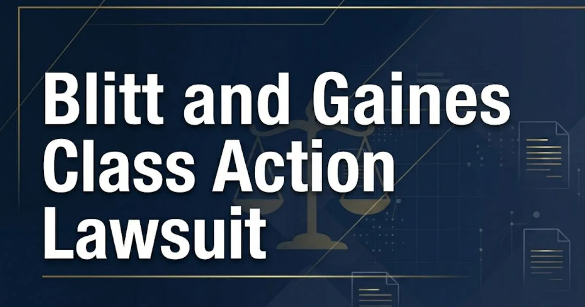 Blitt and Gaines class action lawsuit 2026 guide banner with legal scales on navy background