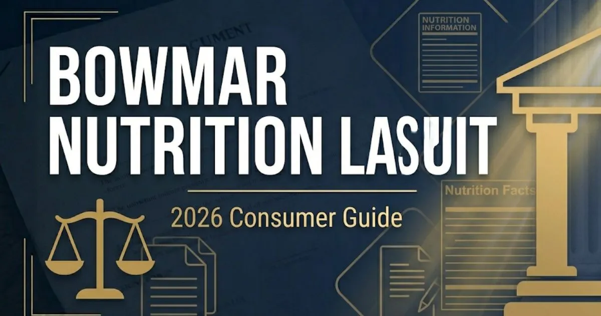 Bowmar Nutrition Lawsuit 2026 consumer guide banner with legal scales and navy background