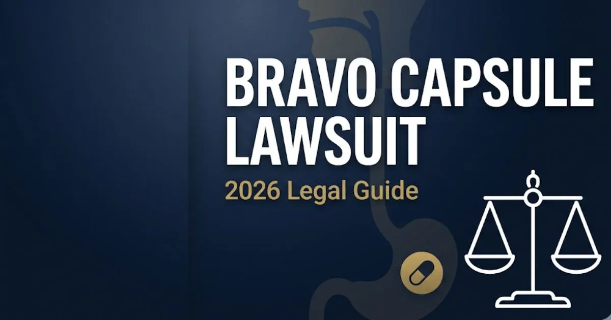 Bravo capsule lawsuit 2026 legal guide banner with medical device icons and bold headline text on navy background