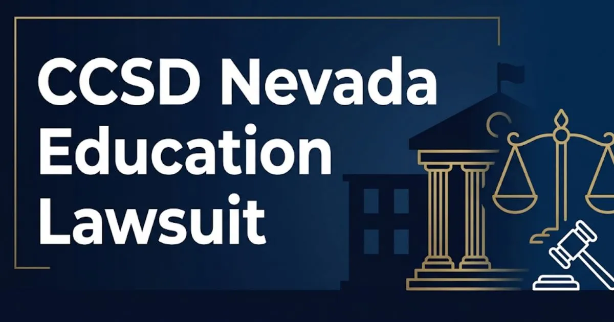 CCSD Nevada education lawsuit guide 2026 showing school silhouette and legal scale icons on navy background
