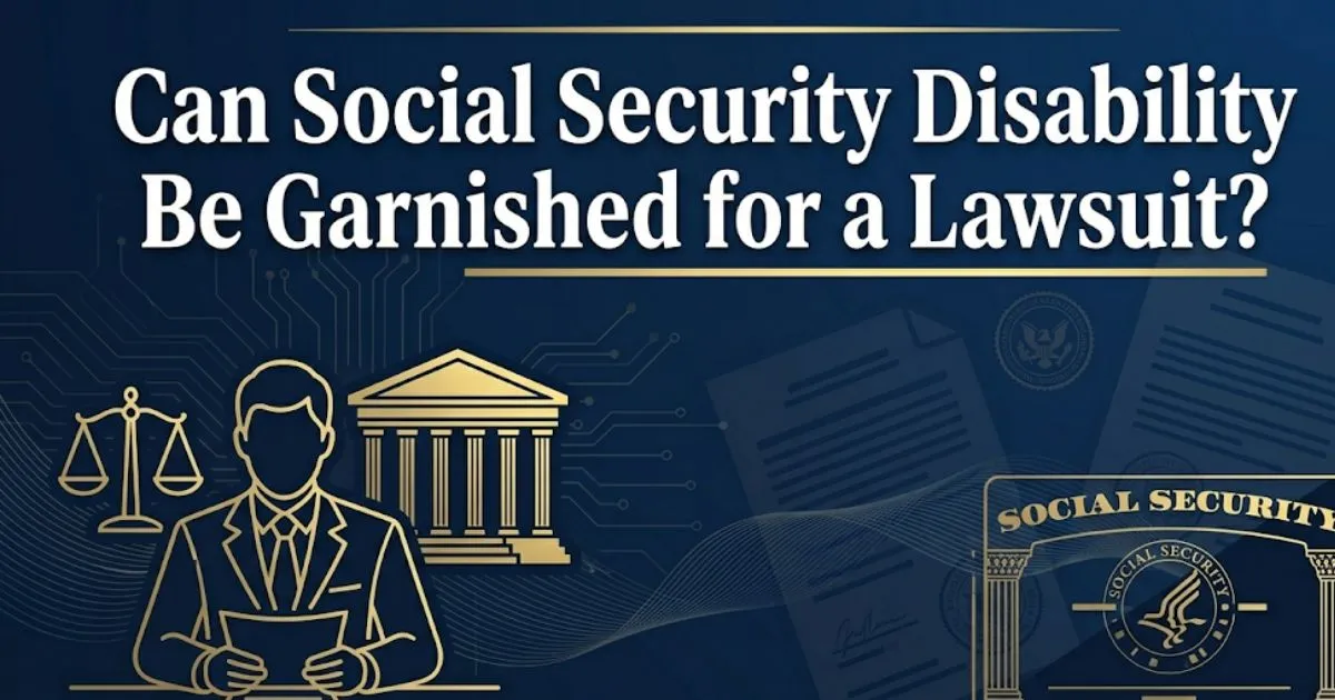 Can social security disability be garnished for a lawsuit, legal protection guide 2026 banner with scales of justice