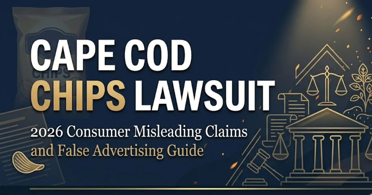 Cape Cod chips lawsuit 2026 legal banner with gavel icons and bold headline text on dark navy background