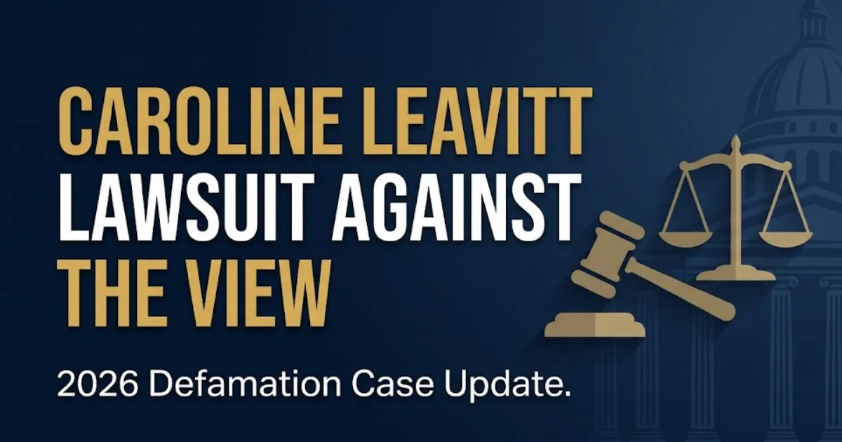 Caroline Leavitt lawsuit against The View 2026 defamation case legal guide banner with gavel and scales
