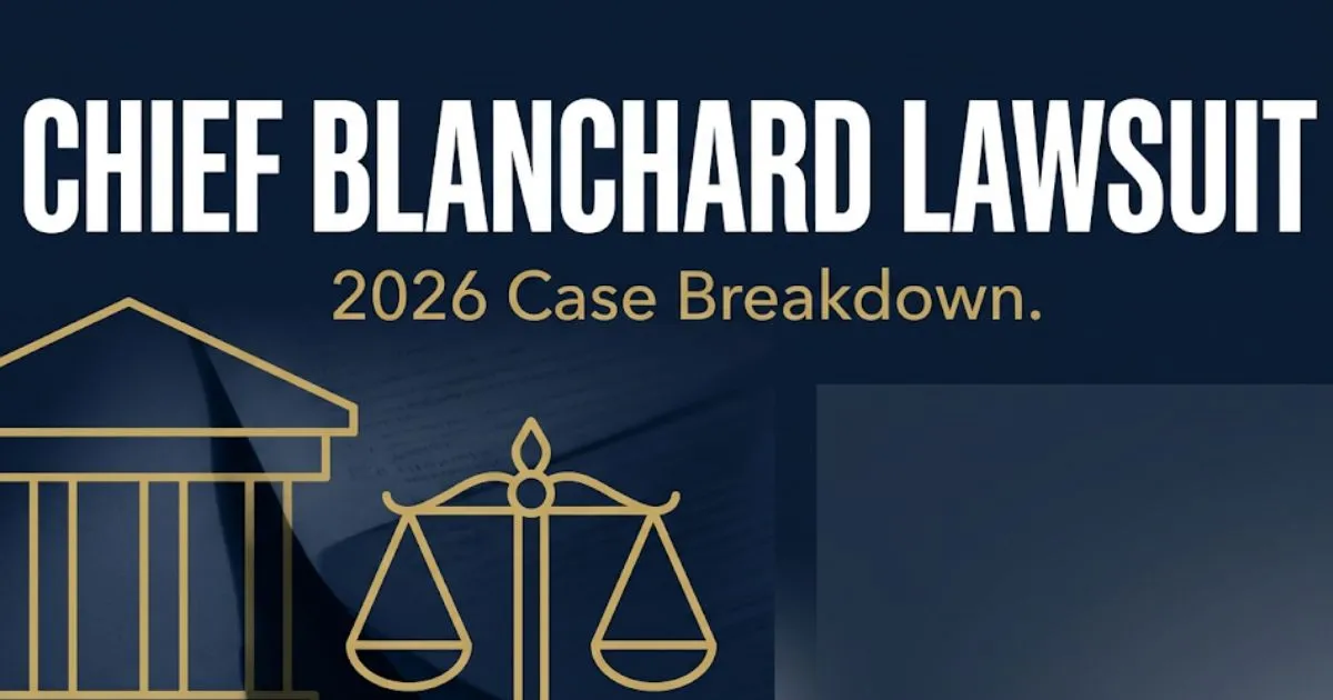 Chief Blanchard Lawsuit 2026 case breakdown legal banner with courthouse silhouette and scales of justice