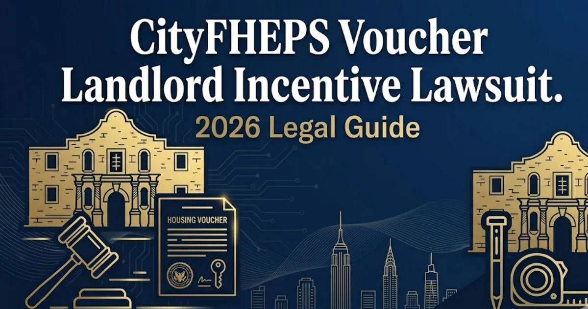 CityFHEPS voucher landlord incentive lawsuit 2026 legal guide banner with NYC skyline and legal icons