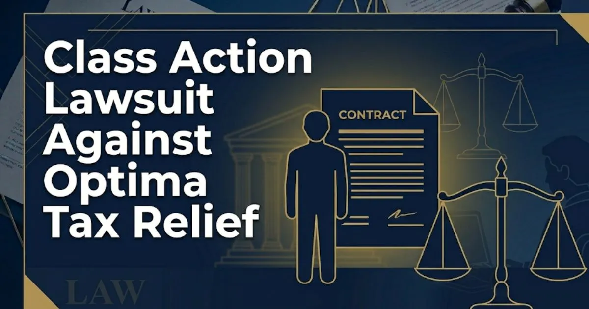 Class action lawsuit against Optima Tax Relief 2026 legal banner with courthouse scales and consumer rights theme