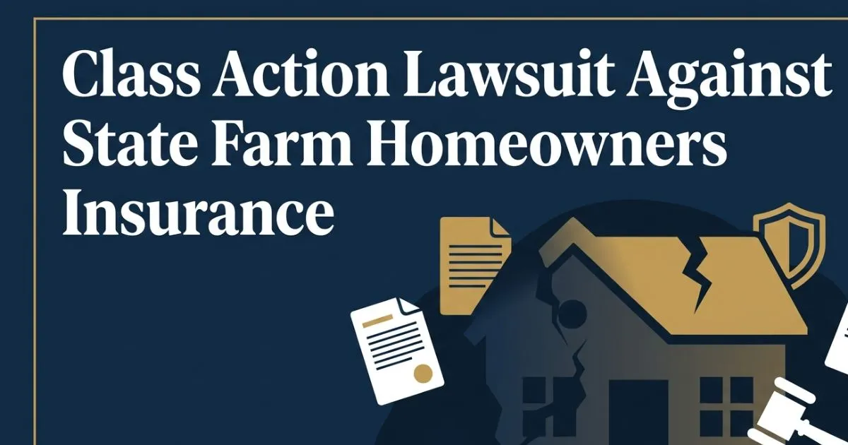 Class action lawsuit against State Farm homeowners insurance 2026 guide banner with legal icons