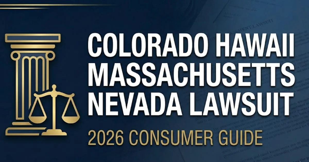 Colorado Hawaii Massachusetts Nevada lawsuit 2026 multi-state consumer guide blog banner with legal icons on navy background