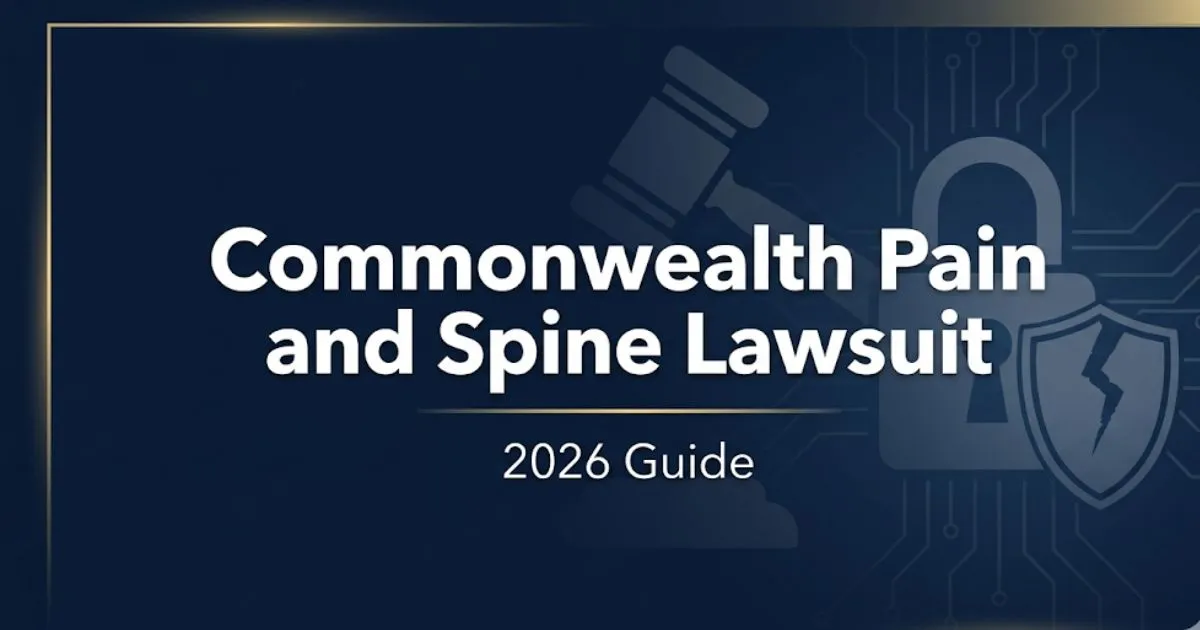 Commonwealth pain and spine lawsuit 2026 guide banner with legal and cybersecurity design elements