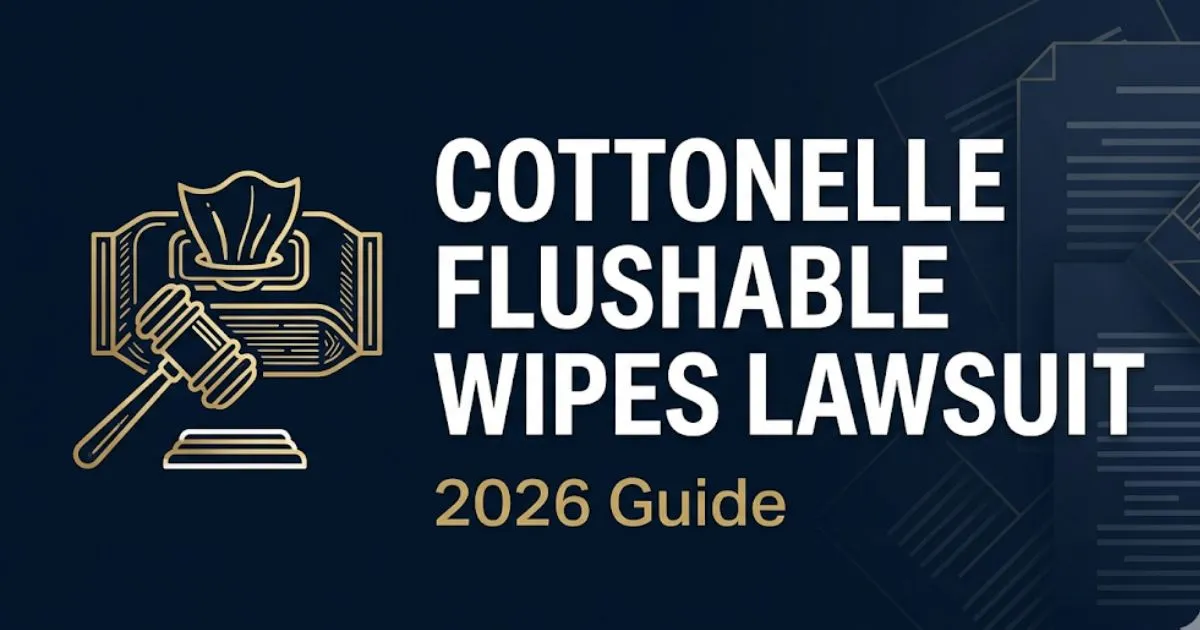 Cottonelle flushable wipes lawsuit 2026 guide banner with gavel icon and legal theme