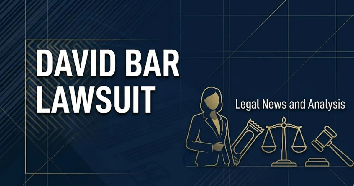David bar lawsuit 2026 legal banner showing gavel, protein bar, and legal scale icons on navy background