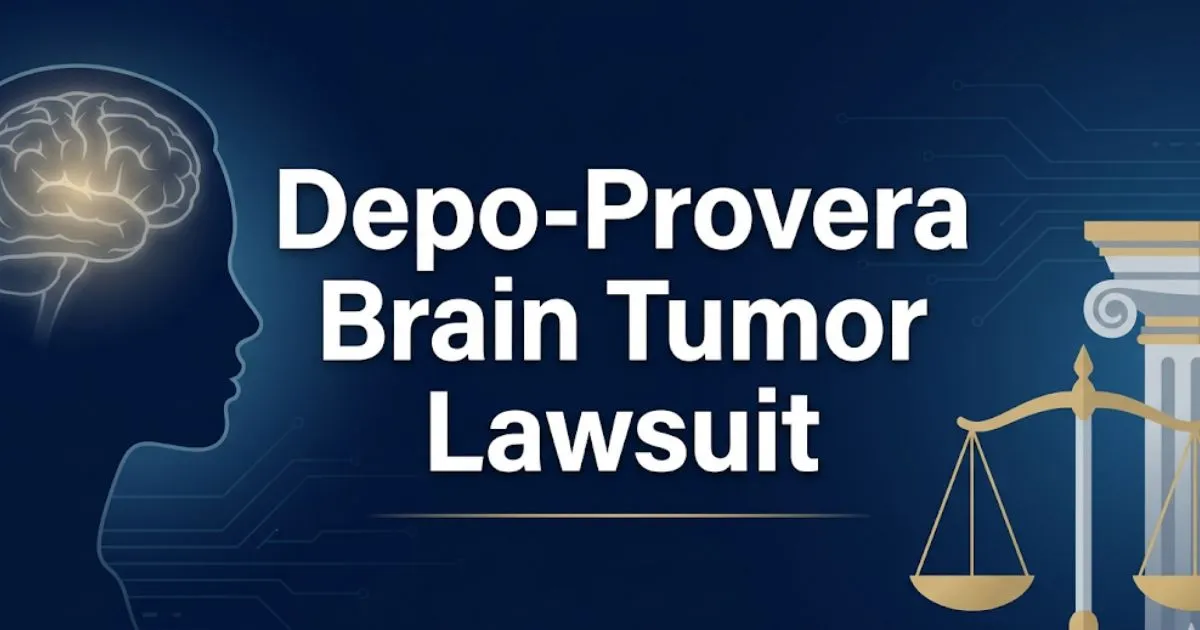 Depo-Provera brain tumor lawsuit 2026 guide with legal and medical imagery in navy and gold