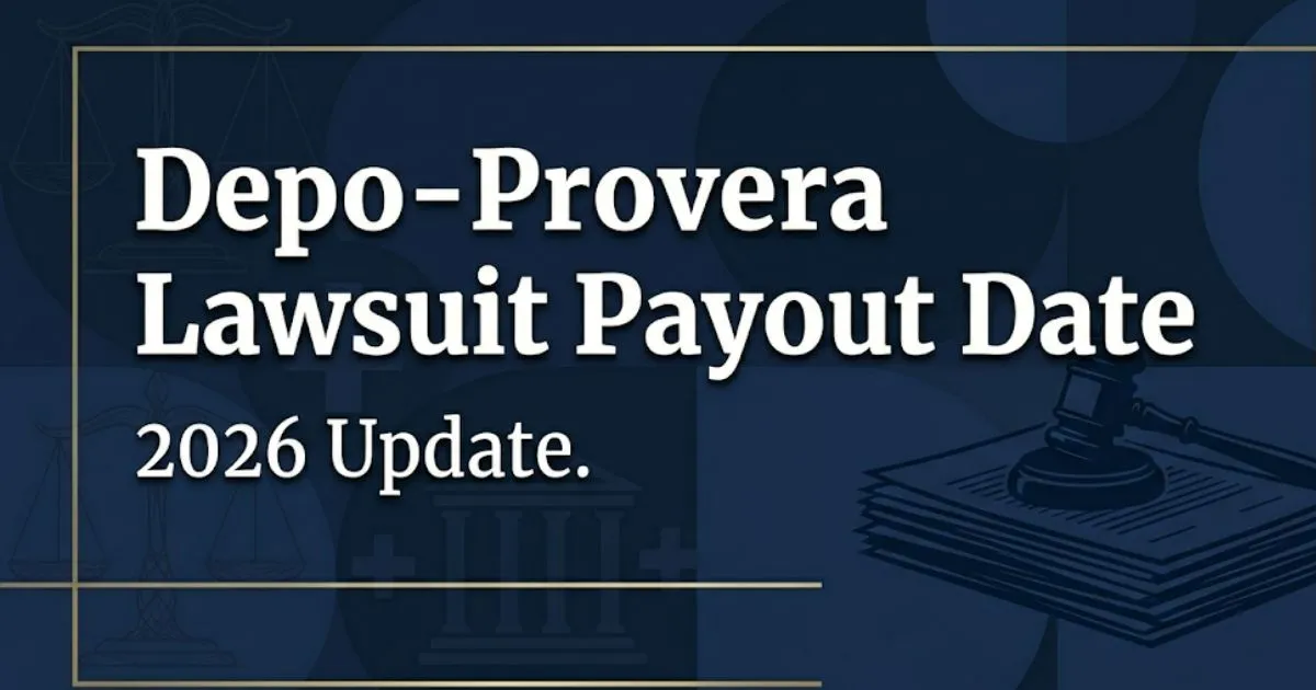 Depo-Provera lawsuit payout date 2026 update legal banner with gavel and courthouse symbols