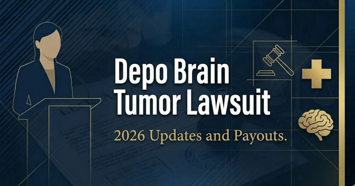 Depo brain tumor lawsuit 2026 updates banner with legal and medical icons on navy background