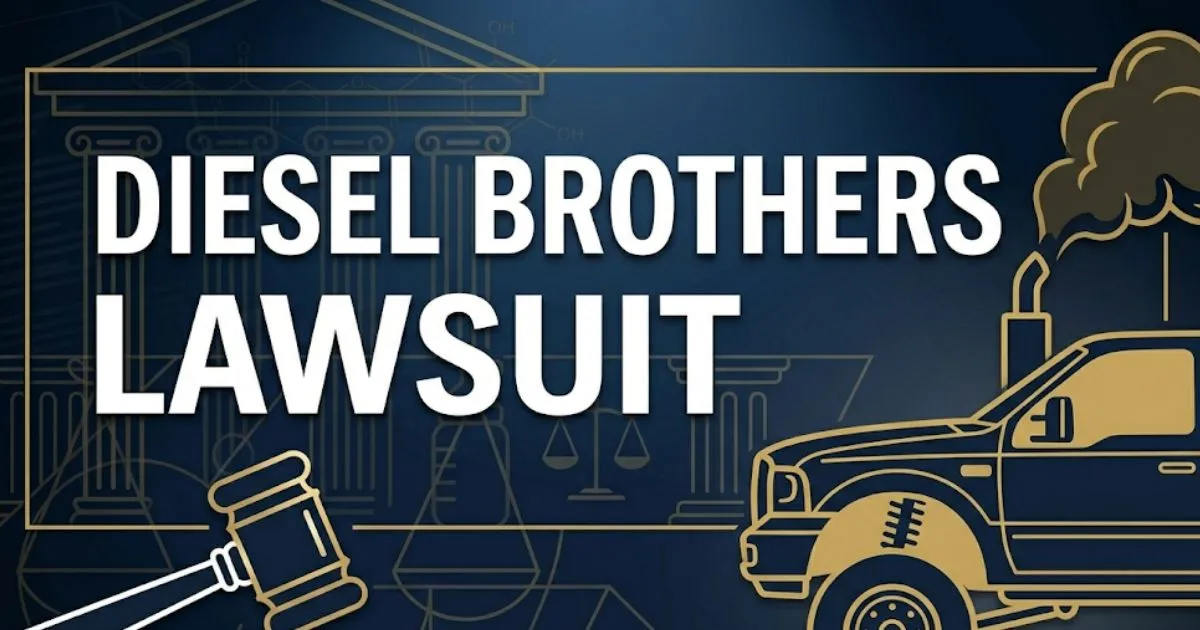 Diesel Brothers Lawsuit 2026 editorial banner showing truck silhouette, gavel icon, and bold case headline text