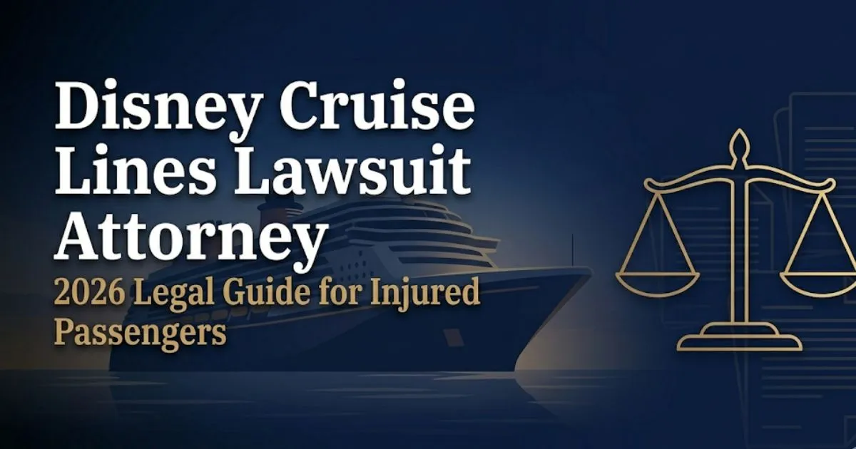 Disney cruise lines lawsuit attorney 2026 legal guide banner with cruise ship silhouette and legal scale icon