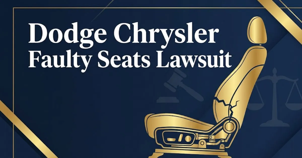 Dodge Chrysler faulty seats lawsuit 2026 guide with legal and car seat imagery