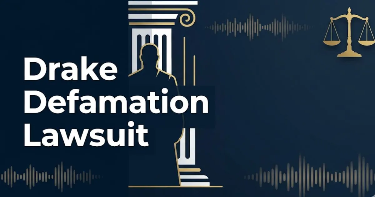 Drake defamation lawsuit 2026 legal case breakdown banner with courthouse silhouette and scales of justice