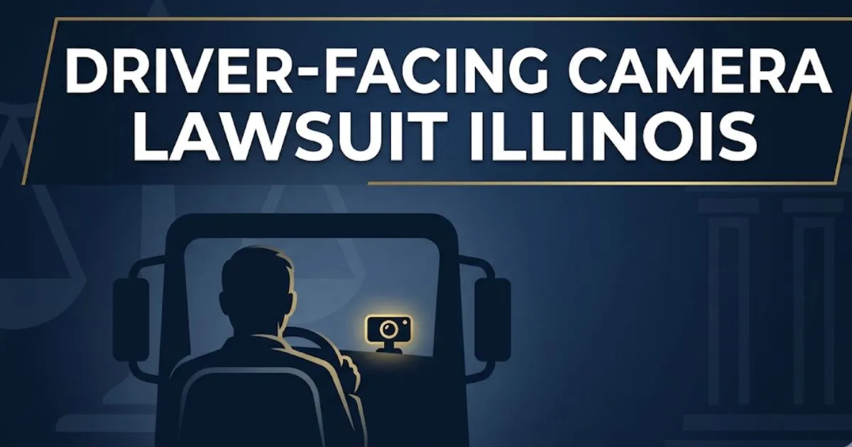 Driver-facing camera lawsuit Illinois 2026 legal guide banner with truck cab silhouette
