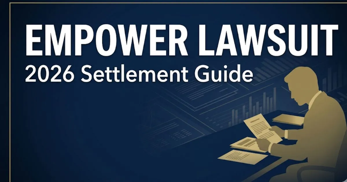Empower lawsuit 2026 settlement guide banner with legal silhouette and navy gold design