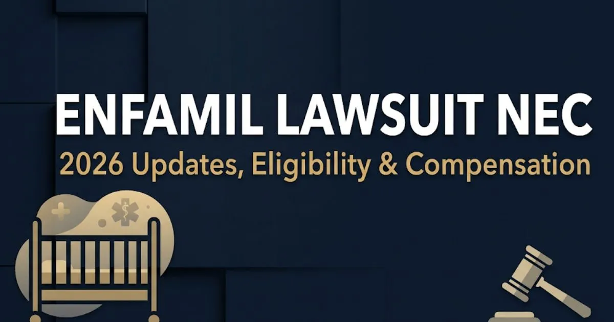 Enfamil Lawsuit NEC 2026 banner showing legal gavel and NICU crib silhouette on navy background
