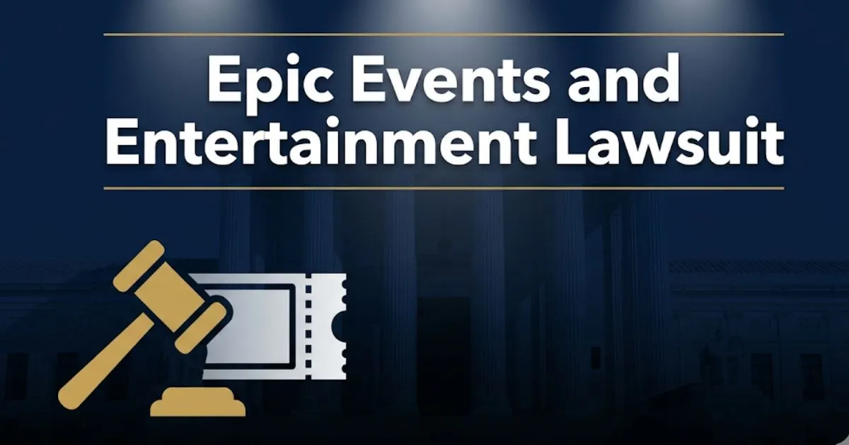 Epic Events and Entertainment Lawsuit 2026 legal guide banner showing gavel and ticket icons on navy background