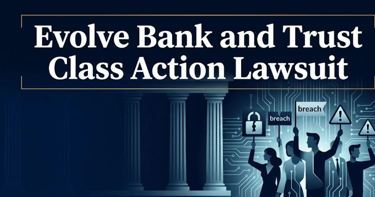 Evolve Bank and Trust Class Action Lawsuit 2026 legal guide banner with navy and gold design