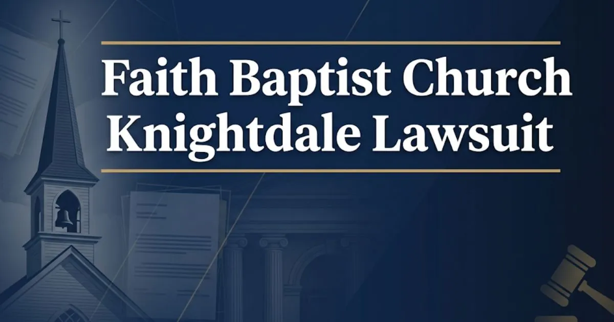 Faith Baptist Church Knightdale lawsuit 2026 guide banner with church silhouette and legal gavel on navy background
