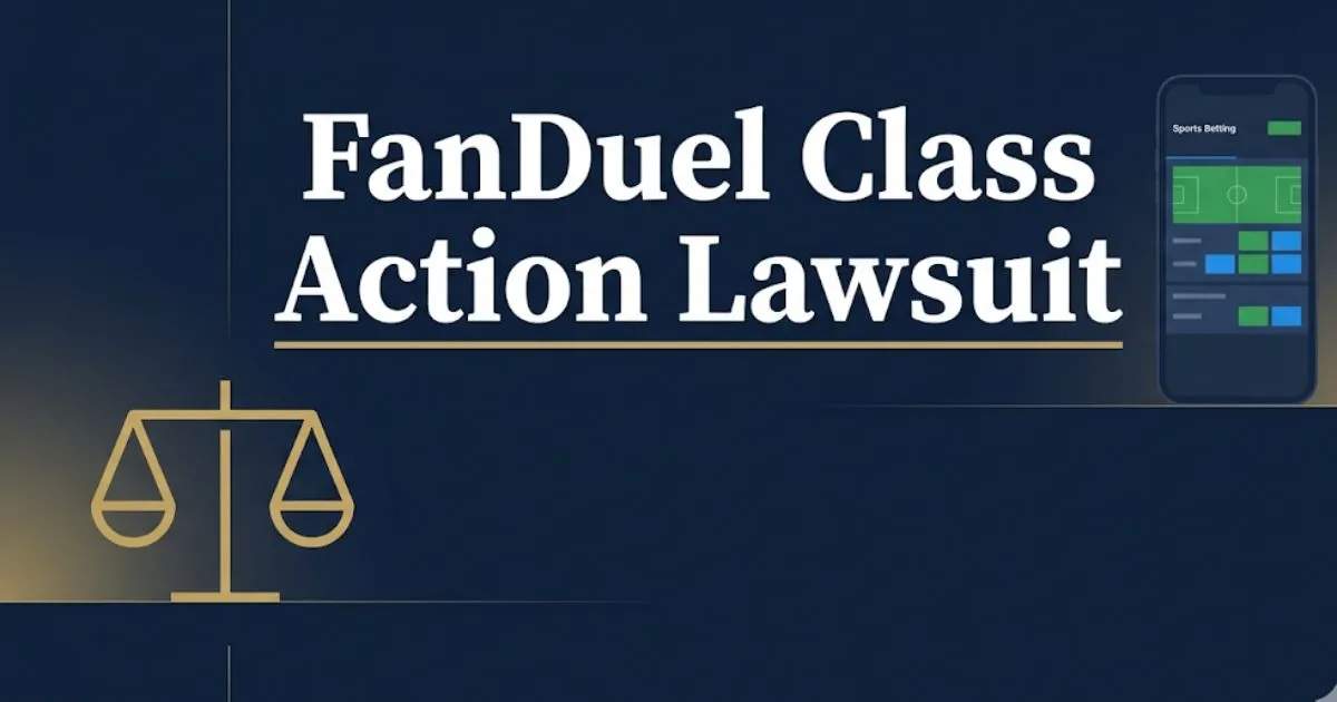 FanDuel class action lawsuit 2026 guide banner with legal scale icon on navy background