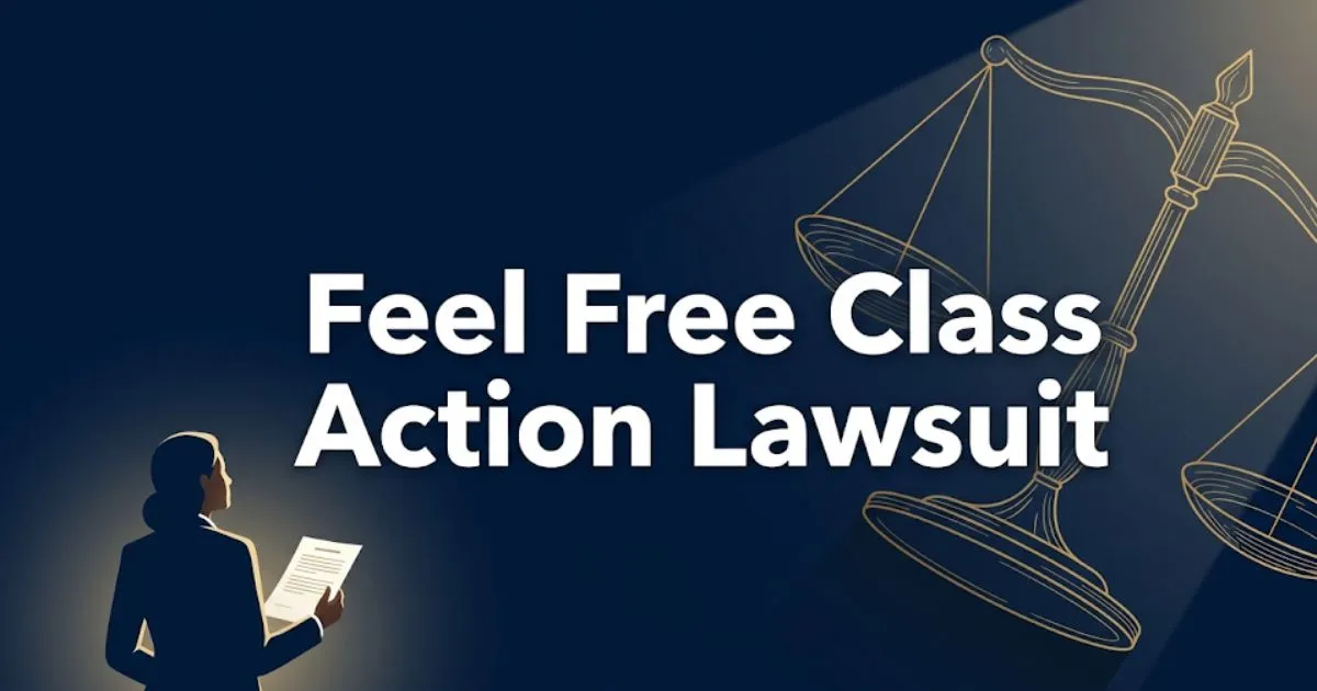 Feel Free Class Action Lawsuit 2026 guide banner with legal scales and navy gold color scheme for kava lawsuit information
