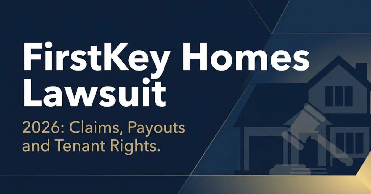 FirstKey Homes Lawsuit 2026 banner showing tenant rights claims, payouts, and class action filing information