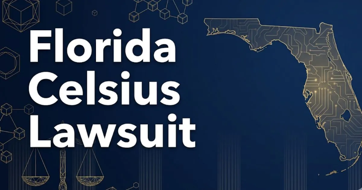 Florida Celsius lawsuit 2026 legal banner with blockchain and justice symbols