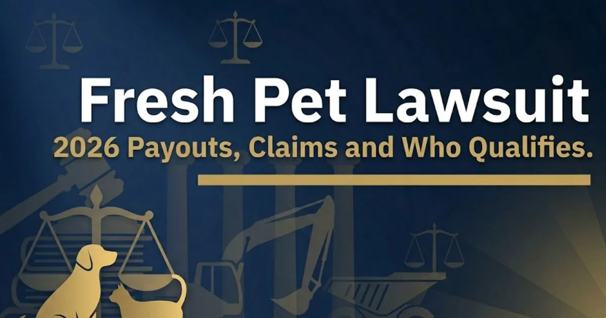 Fresh pet lawsuit 2026 hero banner with legal scales and pet silhouettes on a navy background