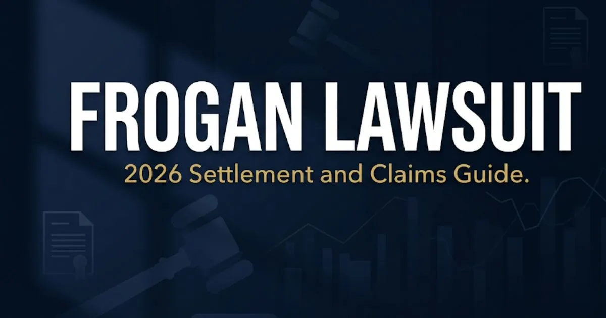 Frogan lawsuit 2026 settlement guide banner with legal symbols on navy background