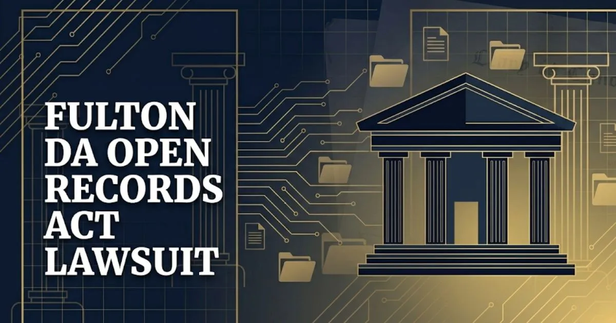 Fulton DA Open Records Act Lawsuit 2026 legal guide banner with courthouse silhouette and document icons