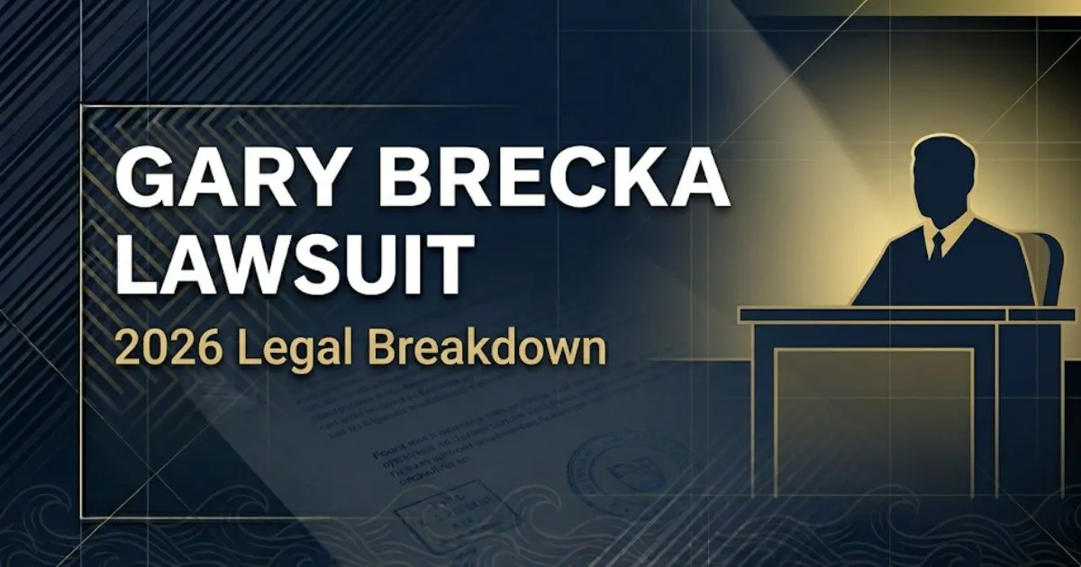 Gary Brecka lawsuit 2026 legal breakdown banner with courtroom silhouette and scale of justice icons on navy background.