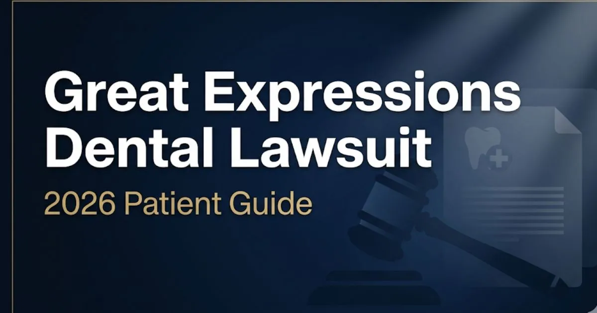Great Expressions Dental Lawsuit 2026 patient guide banner with legal gavel and dental icons on navy background