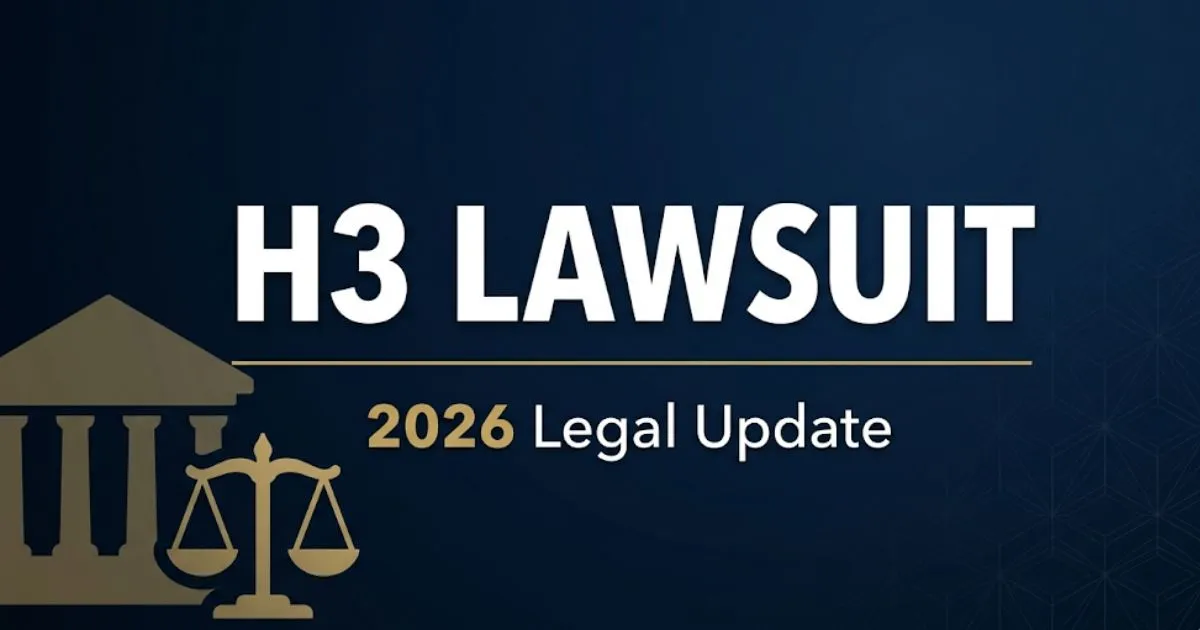 H3 lawsuit 2026 legal update hero banner with courthouse silhouette and bold title text on navy background