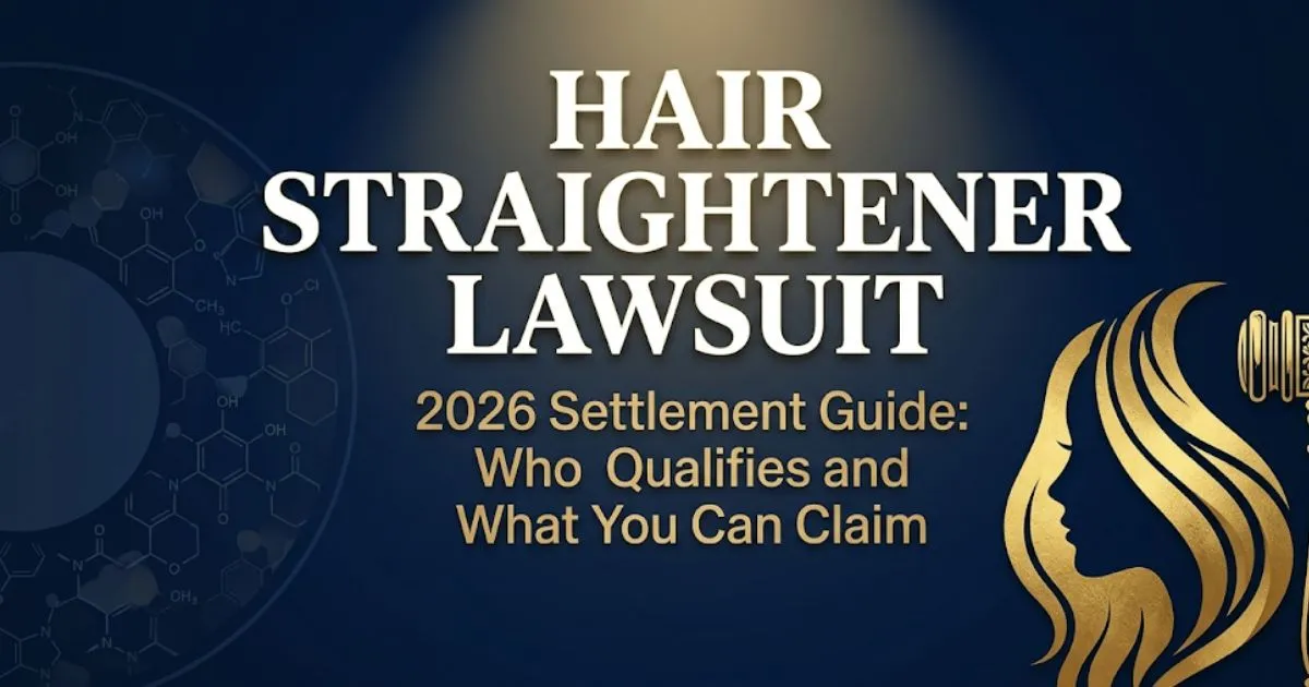 Hair straightener lawsuit 2026 legal guide banner showing settlement eligibility and claim information for cancer victims