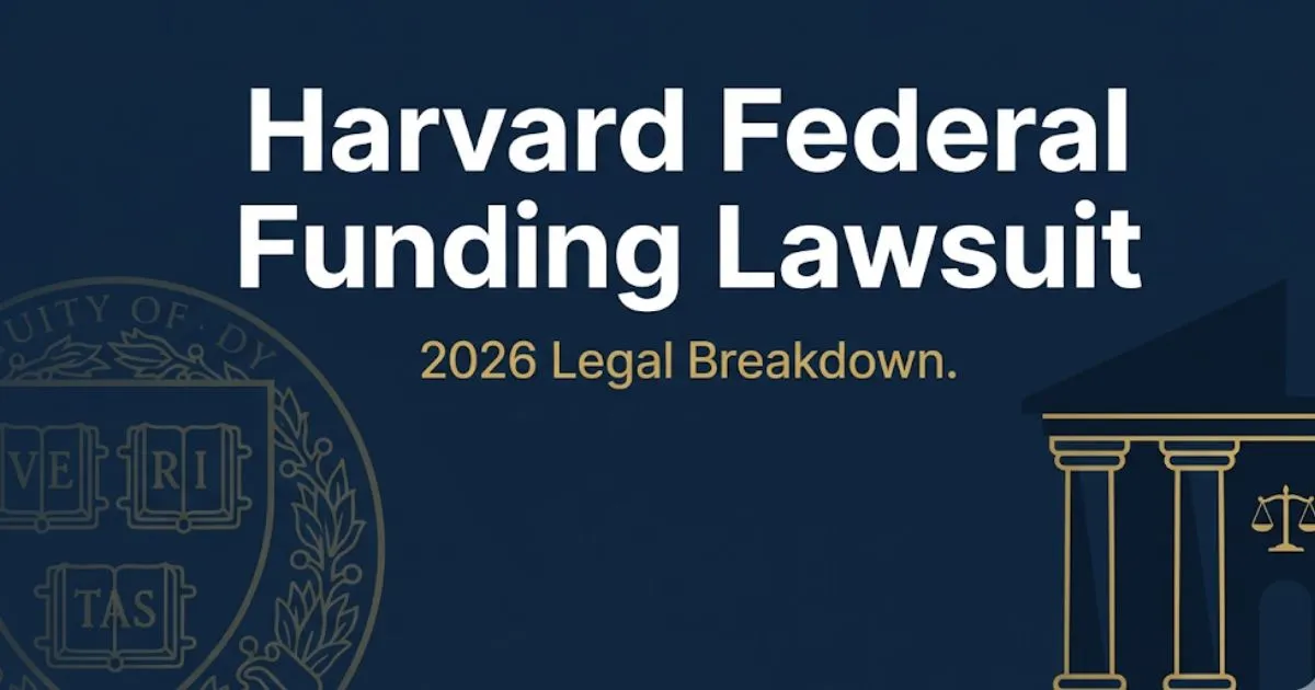 Harvard federal funding lawsuit 2026 legal guide banner with courthouse silhouette and scales of justice