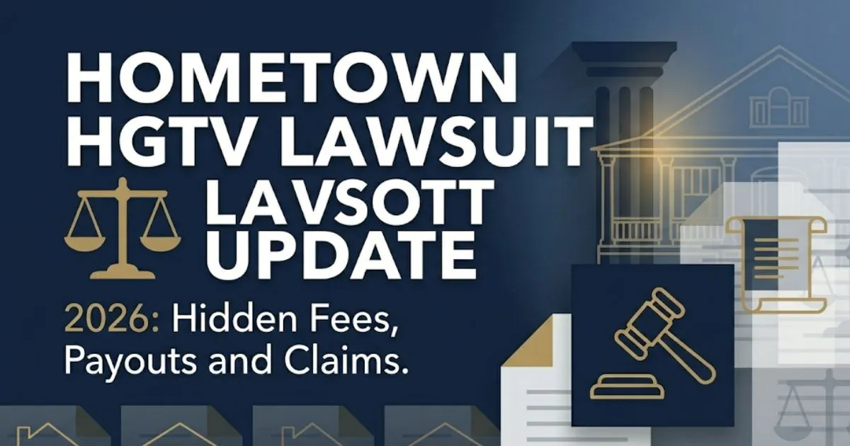 Hometown HGTV lawsuit update 2026 blog banner with courthouse silhouette and legal icons on navy background