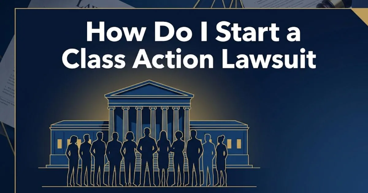 How do i start a class action lawsuit guide with courthouse and plaintiff silhouettes