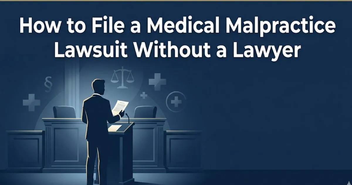 How to file a medical malpractice lawsuit without a lawyer guide with legal and medical symbols