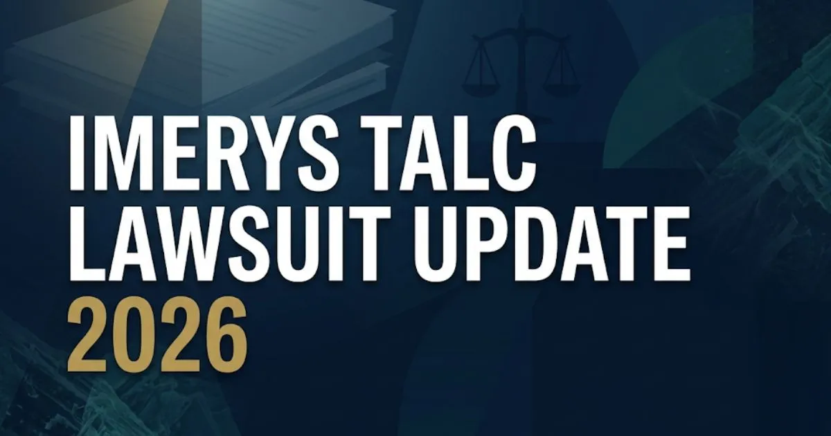 Imerys talc lawsuit update 2026 blog banner with scales of justice and legal document icons on navy background