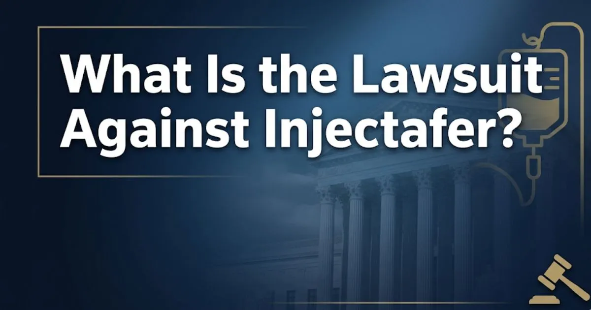 Injectafer lawsuit 2026 hero banner showing what is the lawsuit against Injectafer with legal and medical icons