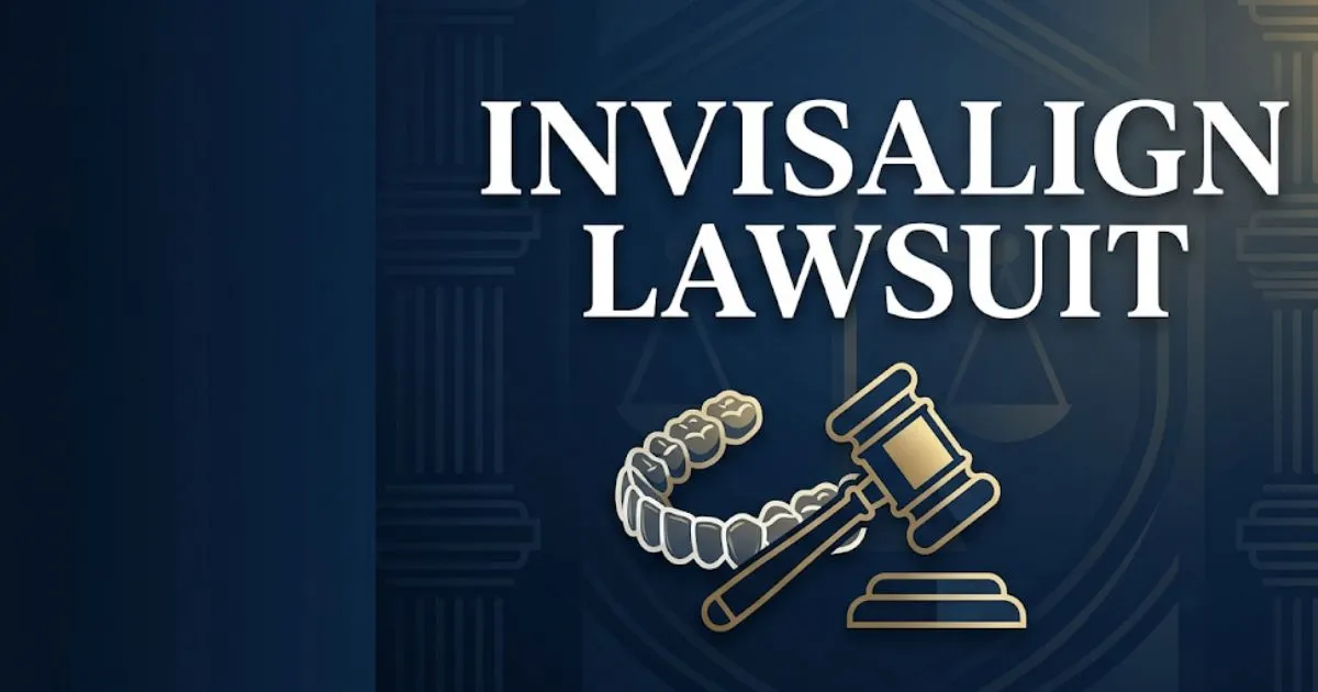 Invisalign lawsuit 2026 legal banner with gavel and aligner imagery