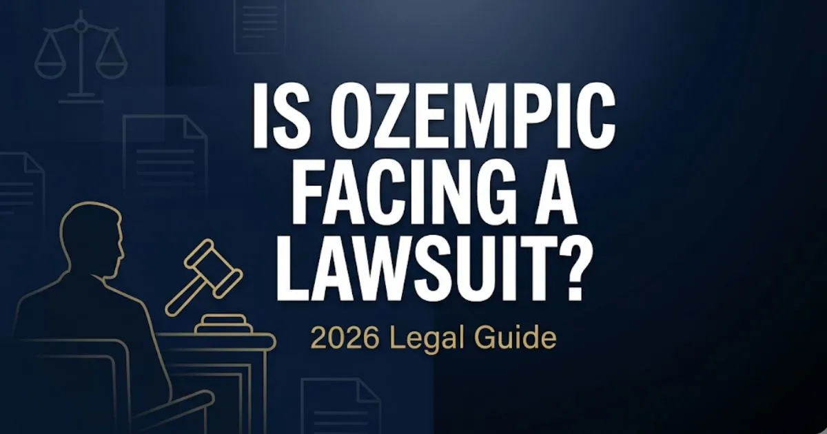 Is Ozempic facing a lawsuit 2026 legal guide banner with courthouse silhouette and gavel icon