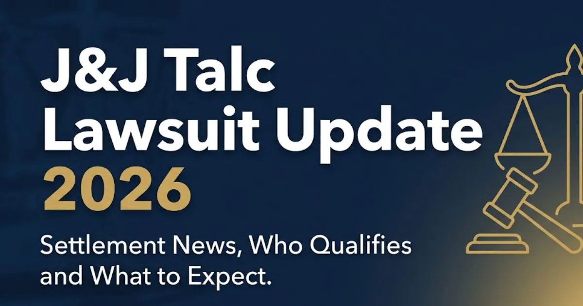 J&J talc lawsuit update 2026 hero banner with legal scale icons and settlement facts headline