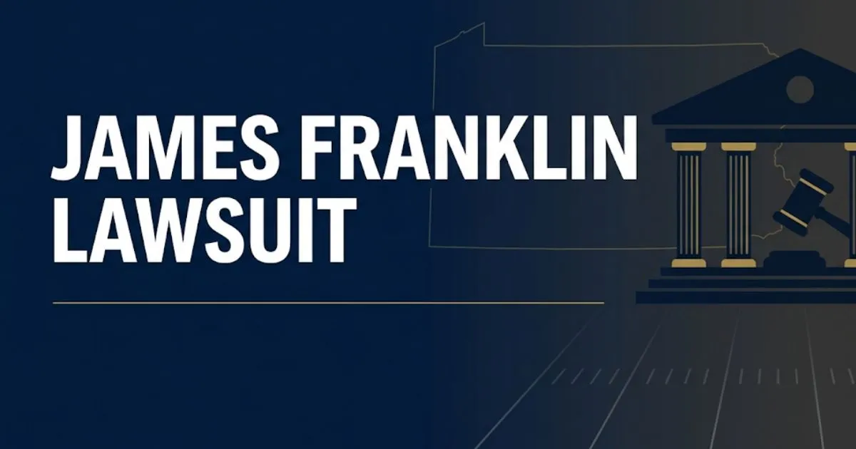 James Franklin lawsuit 2026 legal case breakdown banner with courthouse silhouette and gold accents